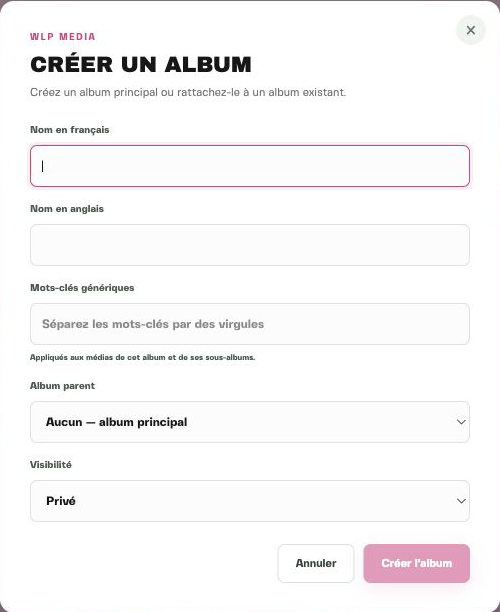 Formulaire de création d’un album