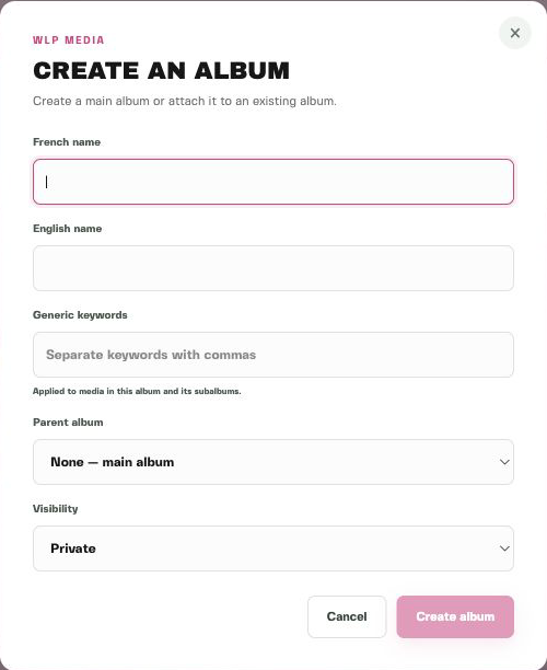 Album creation form